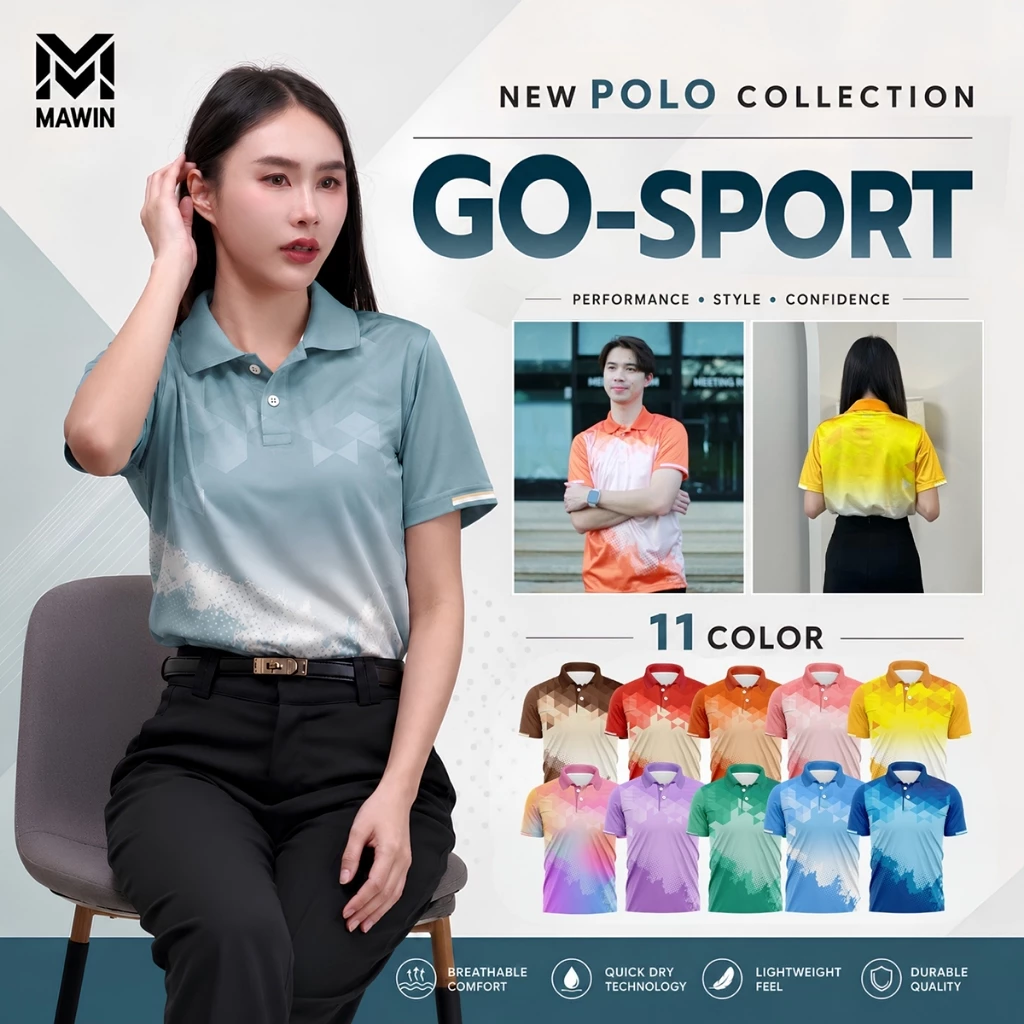 MAWIN เสื้อโปโล GO Sport ใส่ได้ทั้งผู้ชายและผู้หญิง MAWIN เสื้อโปโล GO Sport ใส่ได้ทั้งผู้ชายและผู้หญิง
